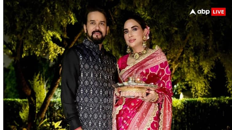 Anurag Thakur celebrated Karwa Chauth with wife Shefali shared photo on x see fans reaction Karwa Chauth 2024: बीजेपी MP अनुराग ठाकुर ने पत्नी संग मनाया करवा चौथ, फोटो देख बोले फैंस- जिंदगी भर हंसाए रखना