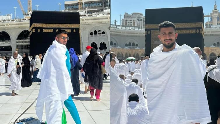 indian cricketer umran malik performs umrah at saudi arabia mecca shares pictures social media Umran Malik: उमराह के लिए मक्का पहुंचे स्पीड स्टार उमरान मलिक, ट्रेडिशनल ड्रेस में तस्वीरें वायरल