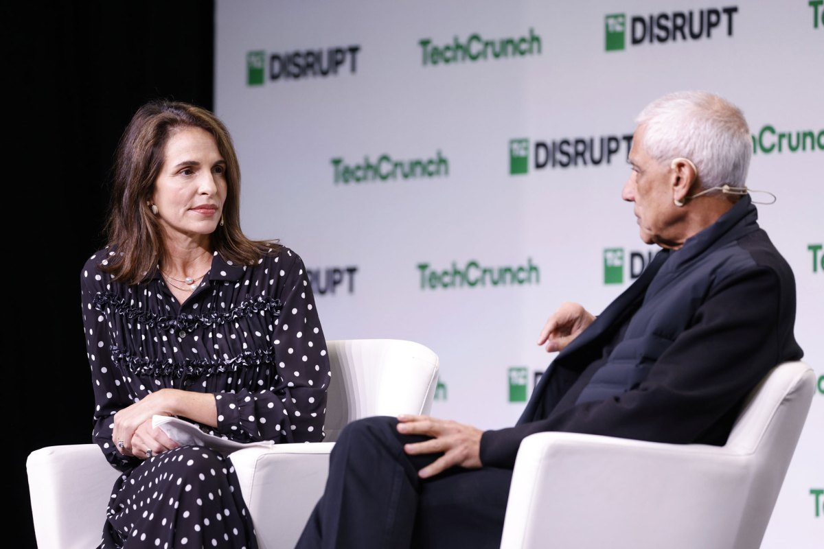 SAN FRANCISCO, CALIFORNIA - OCTOBER 28: (L-R) Connie Loizos, Editor-in-Chief & GM of TechCrunch, and Vinod Khosla, Founder of Khosla Ventures, speak onstage during TechCrunch Disrupt 2024 Day 1 at Moscone Center on October 28, 2024 in San Francisco, California. (Photo by Kimberly White/Getty Images for TechCrunch)