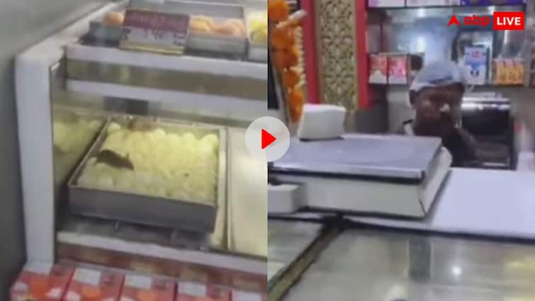 Rats are eating sweets at a famous sweet shop in Delhi video goes viral पहले मेंढक की टांग और अब चूहे, दिल्ली की स्वीट शॉप का वीडियो देख आ जाएगी घिन