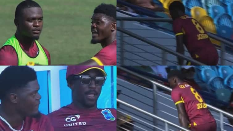 WI vs ENG 3rd ODI Alzarri Joseph unhappy with captain Shai Hope and left the field with anger Watch video here Watch: कप्तान से गुस्साया गेंदबाज, लाइव मैच में फील्ड छोड़कर गया बाहर, वीडियो में देखें पूरा माजरा 