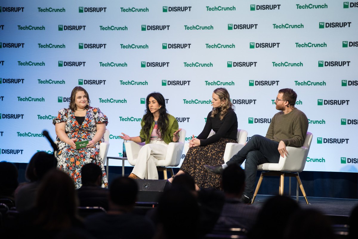 TechCrunch Disrupt 2024: left to right, Amanda Silberling, Pegah Ebrahimi, Natalie Sportelli, and Harry Tannenbaum