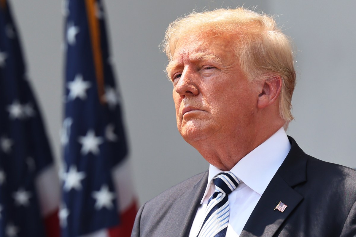 Former President Trump in front of an American flag